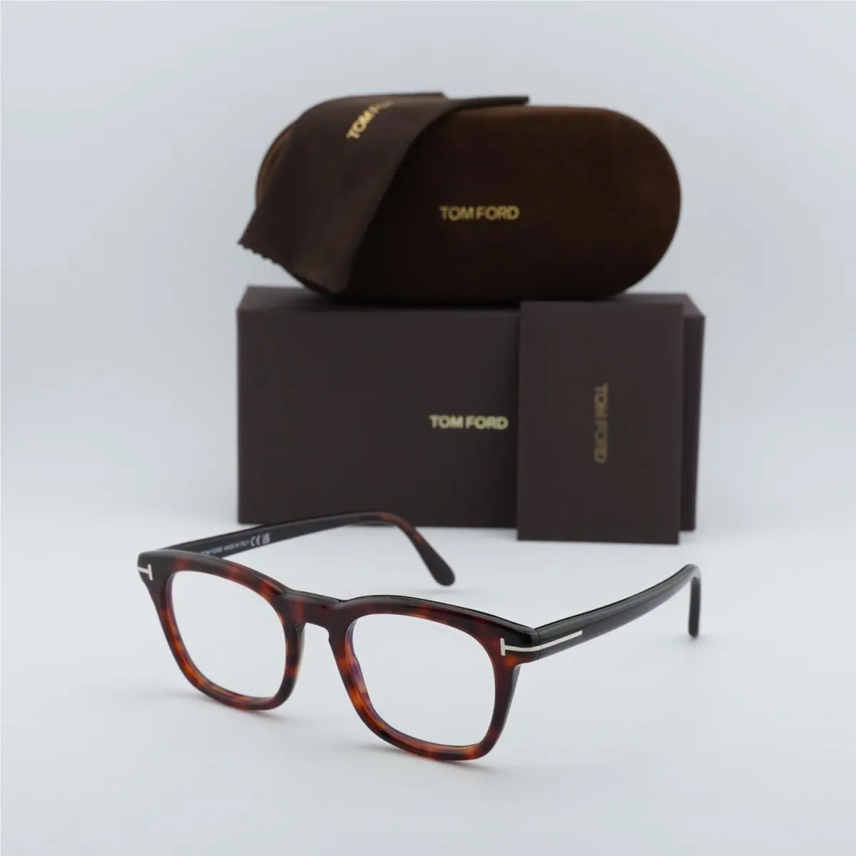 Tom Ford FT5870-B 054 Havana/clear Blue Light Block 50mm Eyeglasses