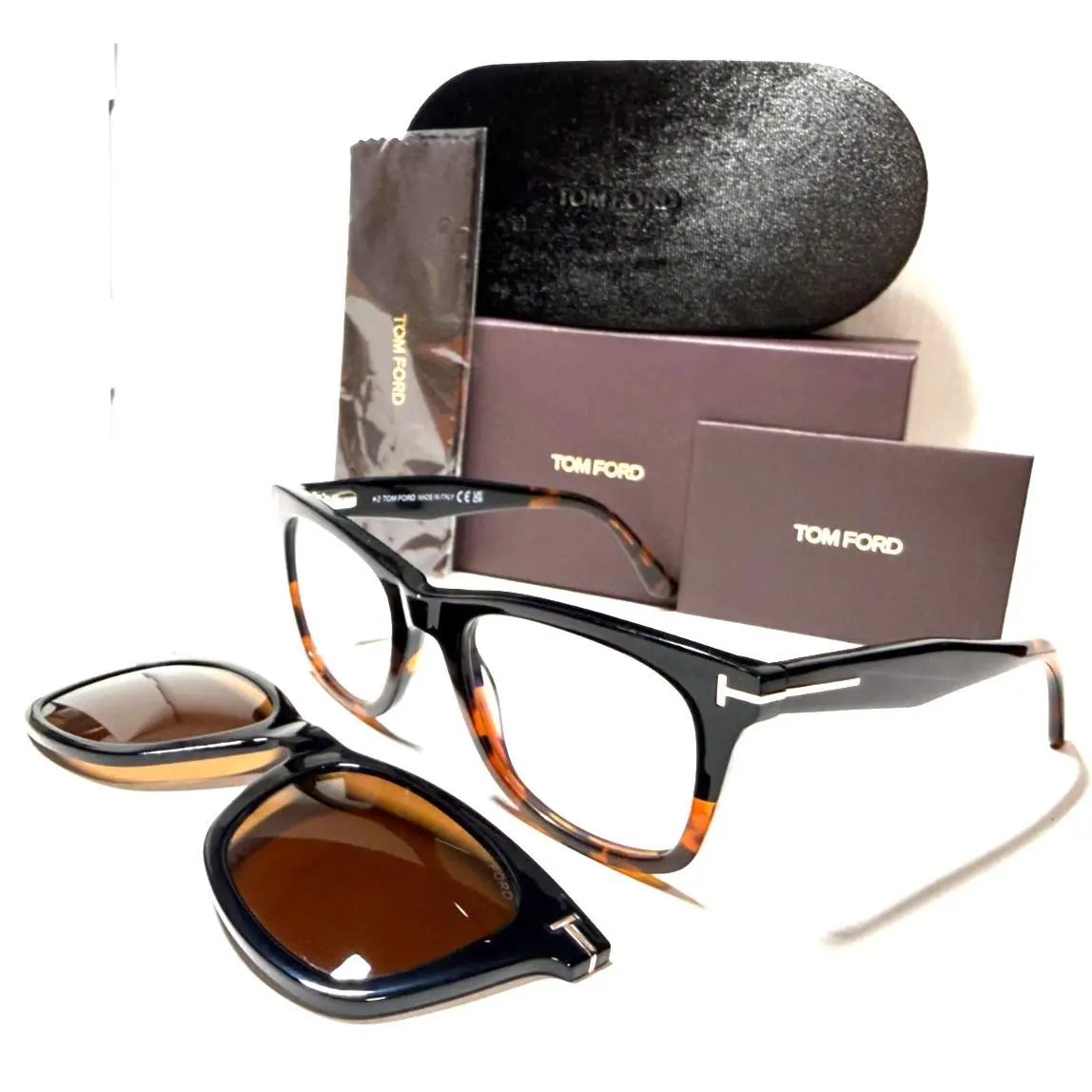 Tom Ford TF5970-B 005 Black Havana/black Clip-on/brown Lens Eye-sunglass 50-21