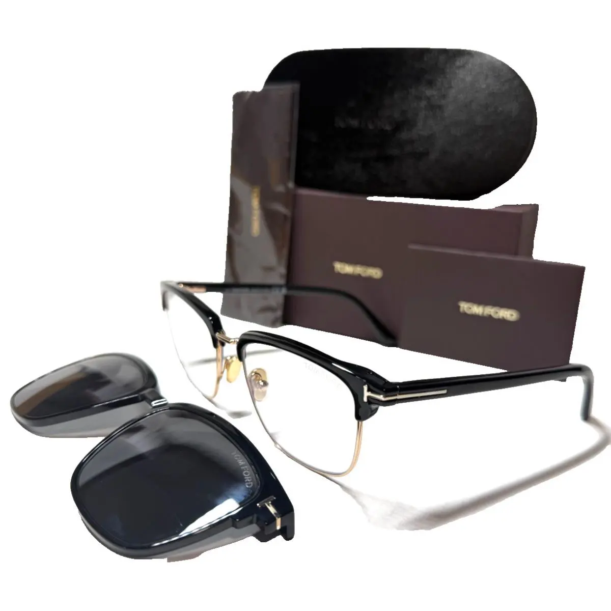 Tom Ford TF5683-B 001 Shiny Black Gold /clip-on W/grey Lens Eye-sunglasses 54-18