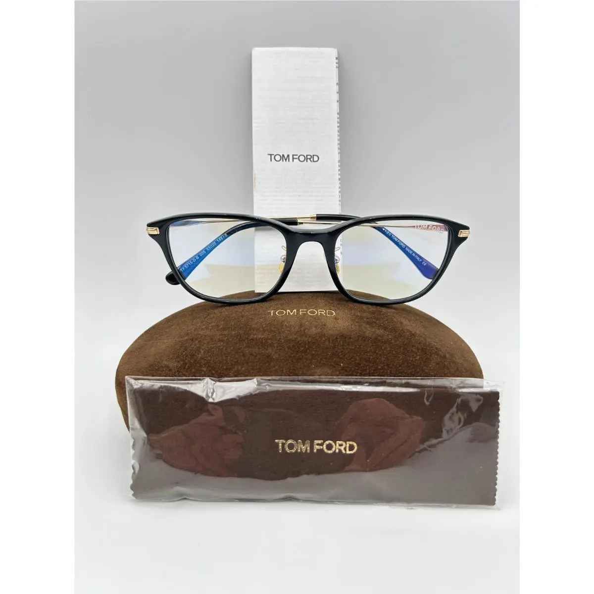 Tom Ford Eyeglasses TF 5715 D B 005 Black Gold 53 20 145 Sqaure Blue Light