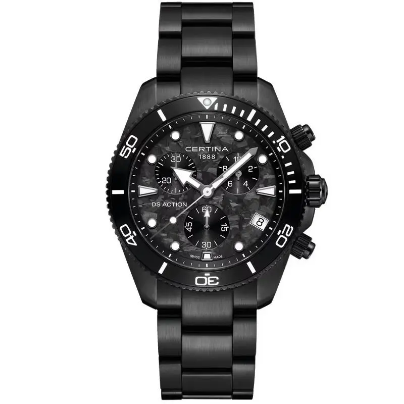 DS Action Chrono 42mm Black Carbon Dial Men`s Watch C0484173320100 by Certina