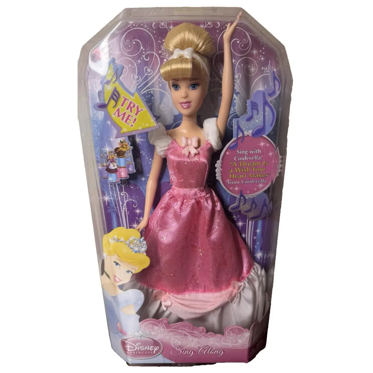 2009 Disney Princess Cinderella Sing Along Doll Blond Pink Dress Mattel Wish
