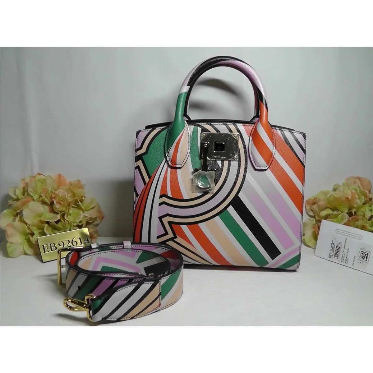 Salvatore Ferragamo The Studio Box Sunrise Gancio Print Leather Handbag