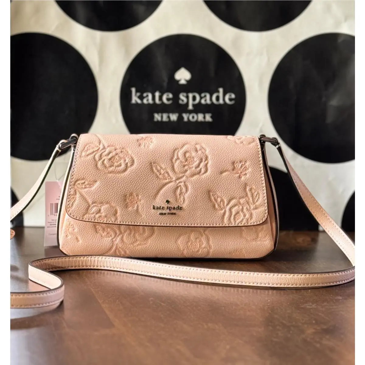 Kate Spade New York Sutton Mini Crossbody Floral Leather Purse - Crisp Peach