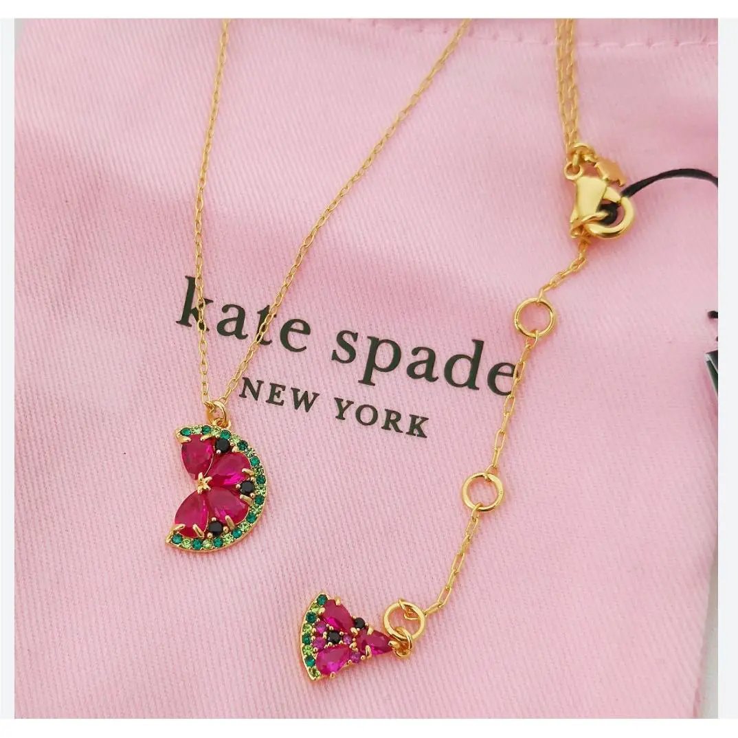 New Kate Spade Watermelon Crystal Necklace Pendant Pink Gold KC752 w/ Receipt