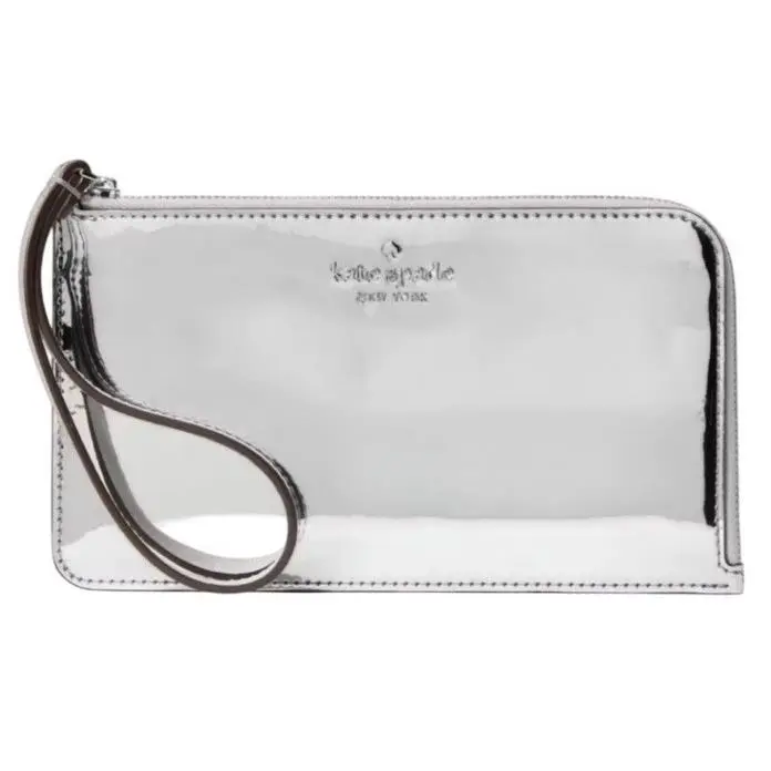 Kate Spade New York Metallic Silver Wristlet Clutch Bag 8x4.5” New