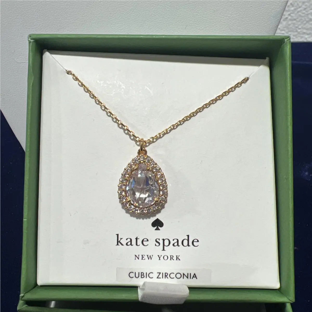 Kate Spade Pave Halo Pendant Necklace Gold Tone Adjustable CZ