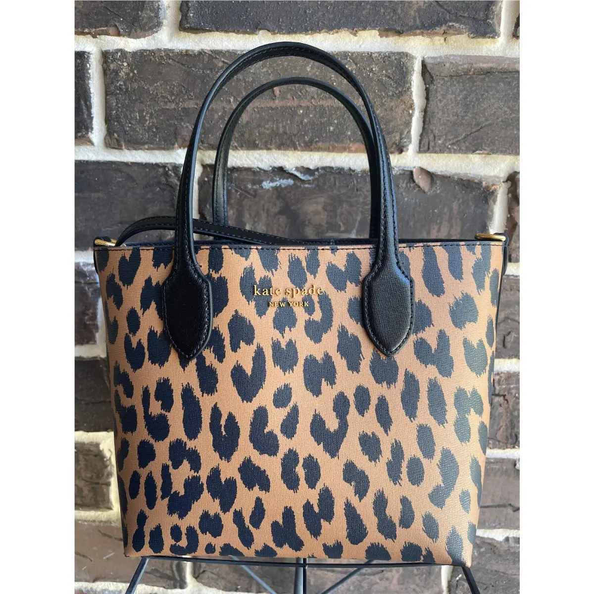 Kate Spade Bleecker Modern Leopard Medium Crossbody Tote Black Tobacco