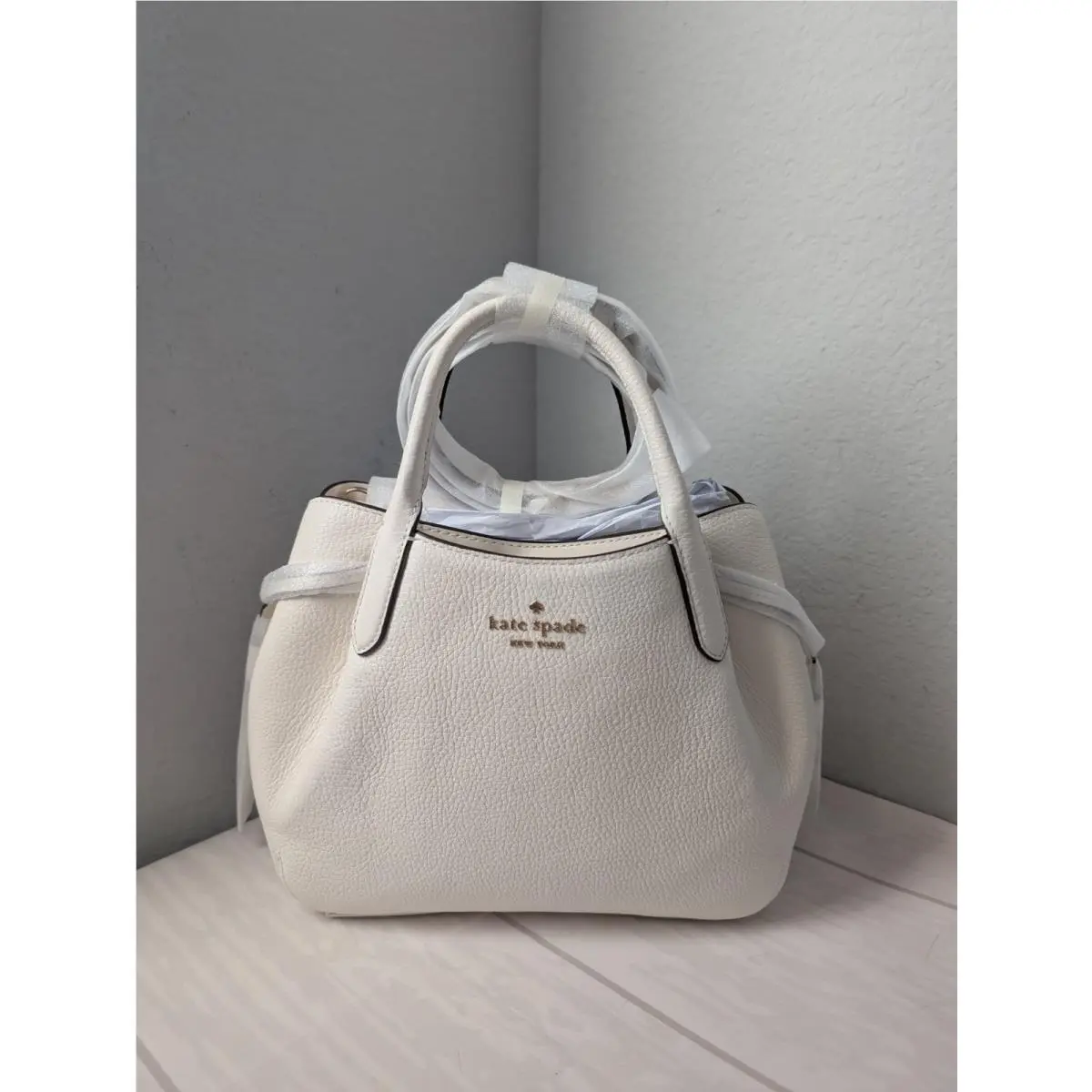 Kate Spade Dumpling Small Pebbled Leather Satchel Crossbody In Meringue