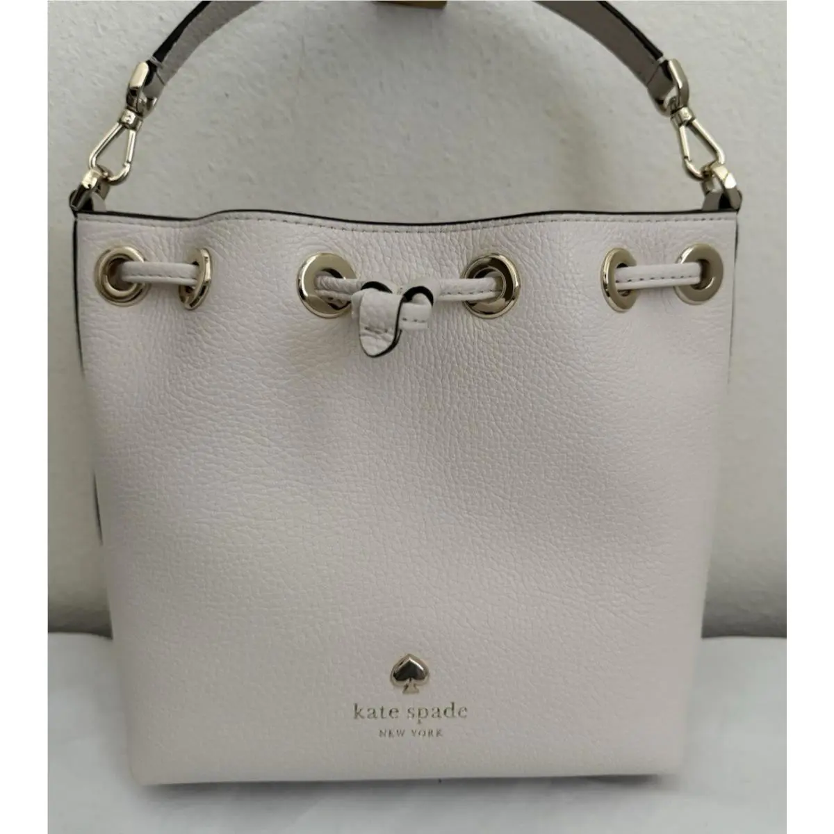 Kate Spade Emma Small Pebble Leather Top Handle Bucket Bag Parchment
