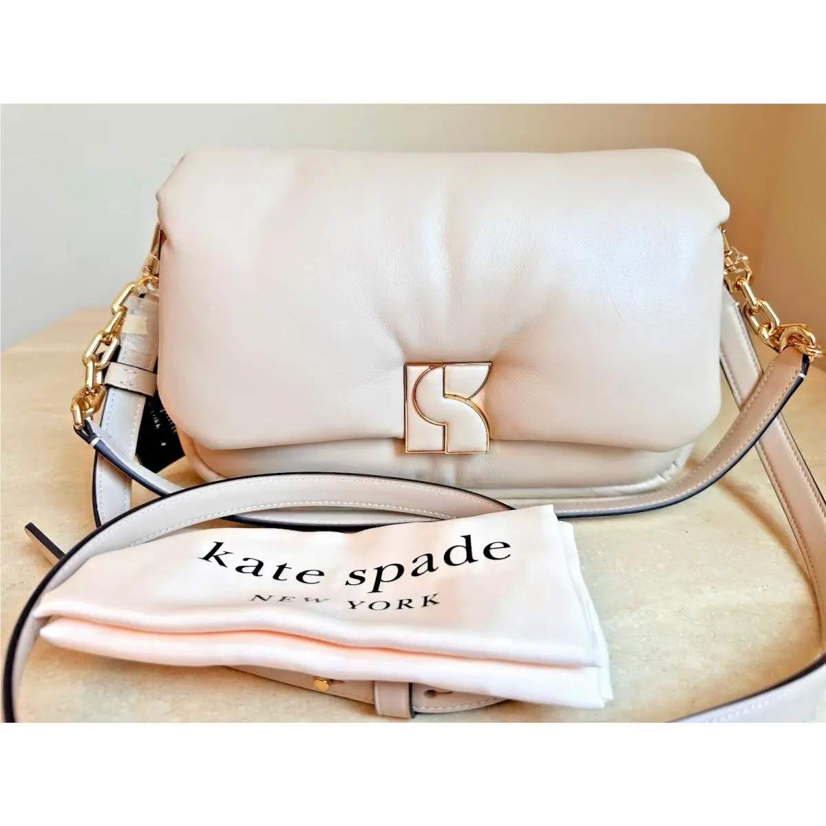 Kate Spade New York Dakota Puffy Leather Crossbody Shoulder Bag Feather