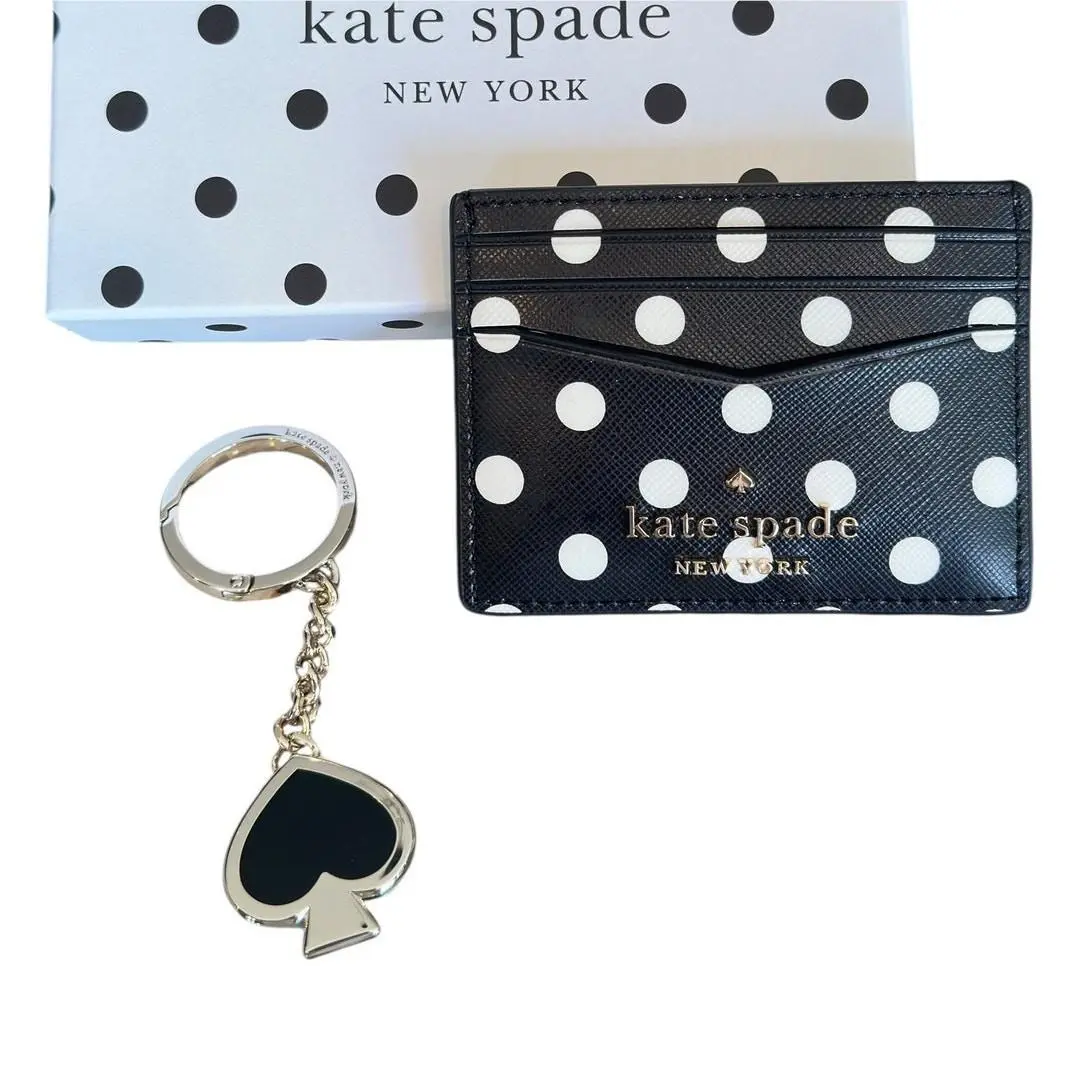 Kate Spade Cheers Cardholder and Black / White Keyfob Bag Charm Boxed Set