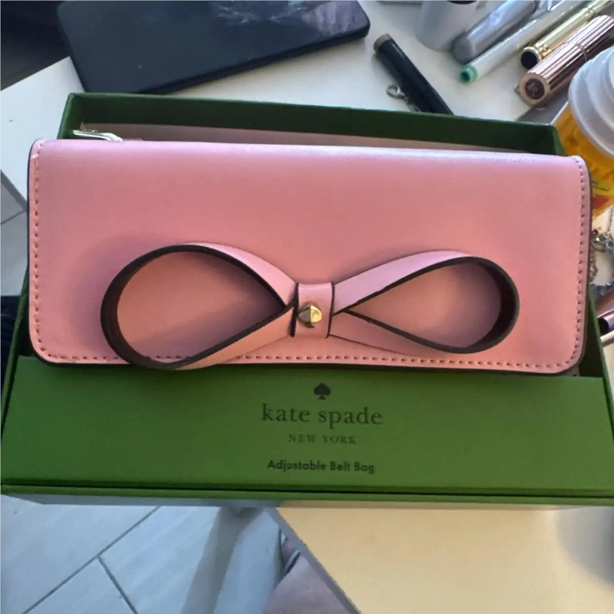 Kate Spade Bow Belt Bag Fuchsia Pink Leather Logo Stud Women`s Size S/m