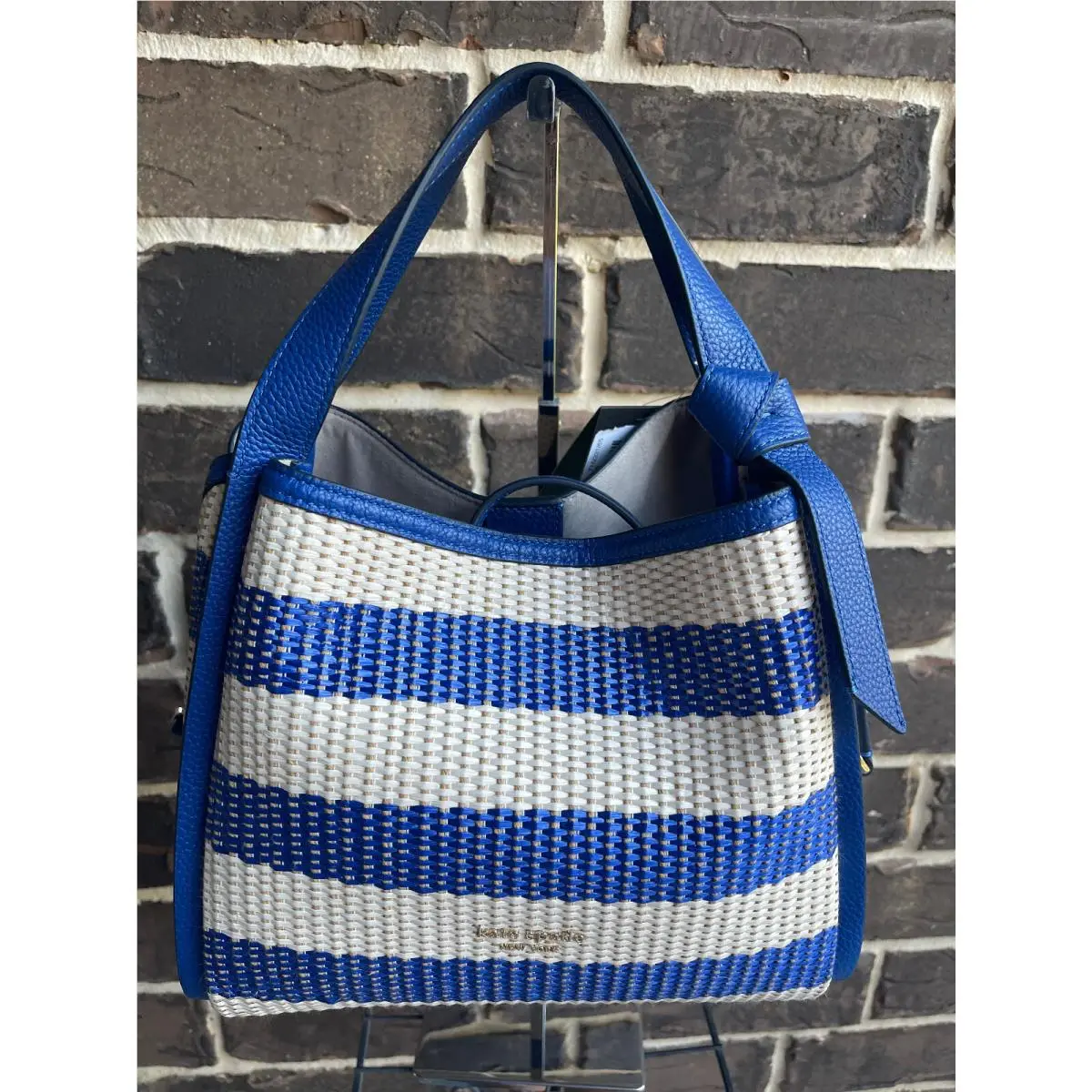 Kate Spade Knott Striped Woven Crossbody Tote Classic Blue Multi S