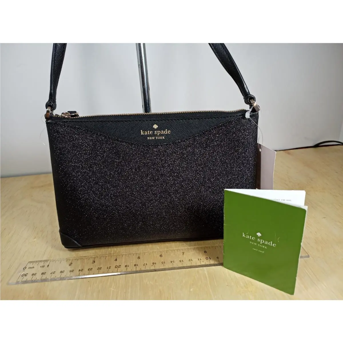 Kate Spade Small Black Glitter Crossbody Sparkling Nylon Patent Leather Strap