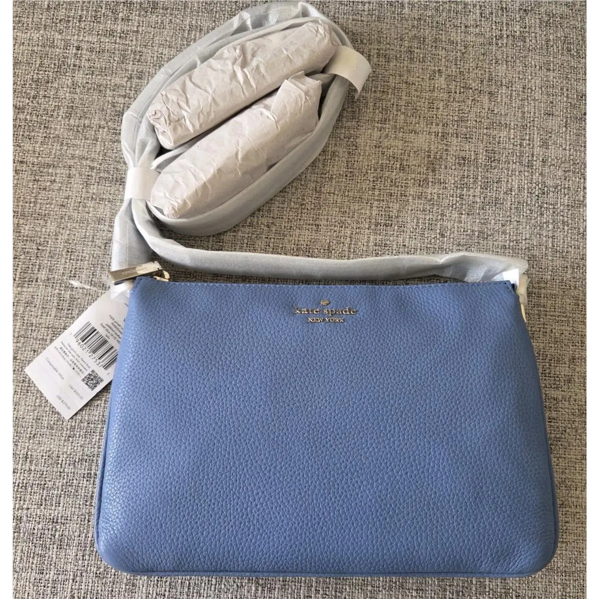 New Kate Spade Leila Zip Gusset Crossbody Pebble Leather Fresh Blueberry