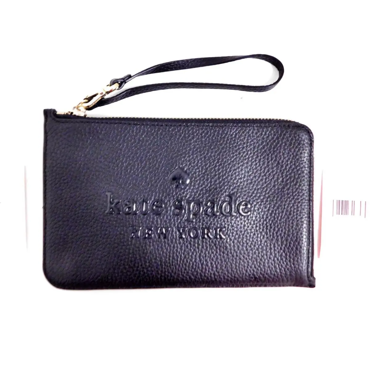 New Kate Spade Sienne Logo Black Leather Med Zipper Clutch Pouch Wristlet