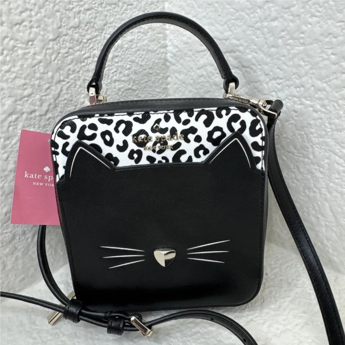 Kate Spade Daisy Vanity Meow Cat Leather Crossbody Bag Black - WKR00600