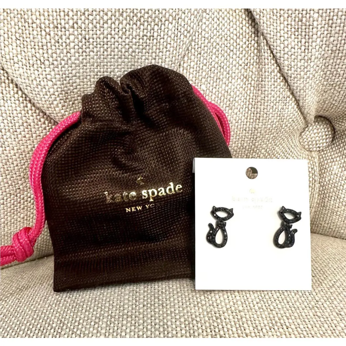 New Kate Spade Jazz Things Up Black Pave Crystals Jazz Cat Stud Earrings