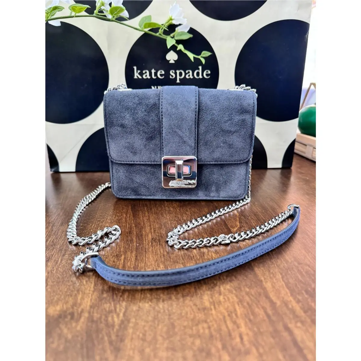 New Kate Spade Phoebe Suede Turnlock Mini Flap Crossbody - Blazer Blue