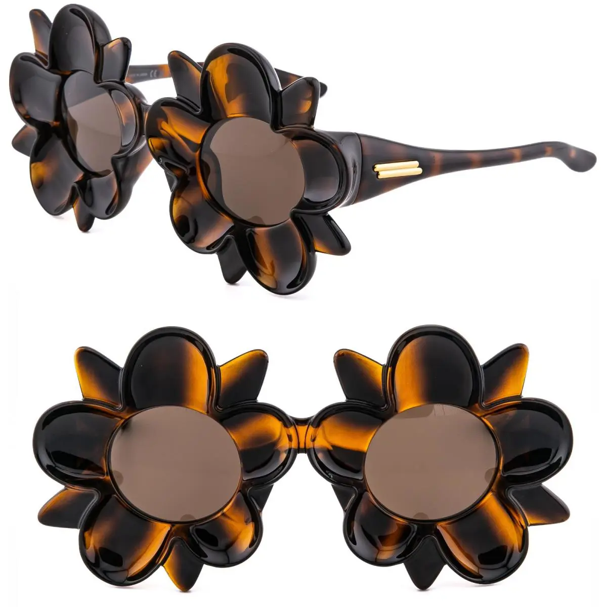 Bottega Veneta 1399 Peggy 3D Flower BV1399S Brown Unisex Round Sunglass 008