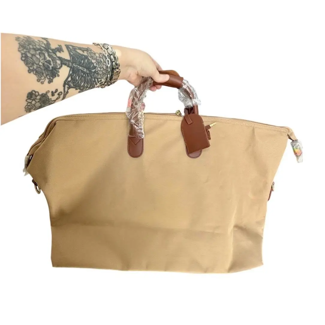 Bric`s Bric`s 22” Large Classic Borsone Beige Travel Weekender Bag Canvas Leather