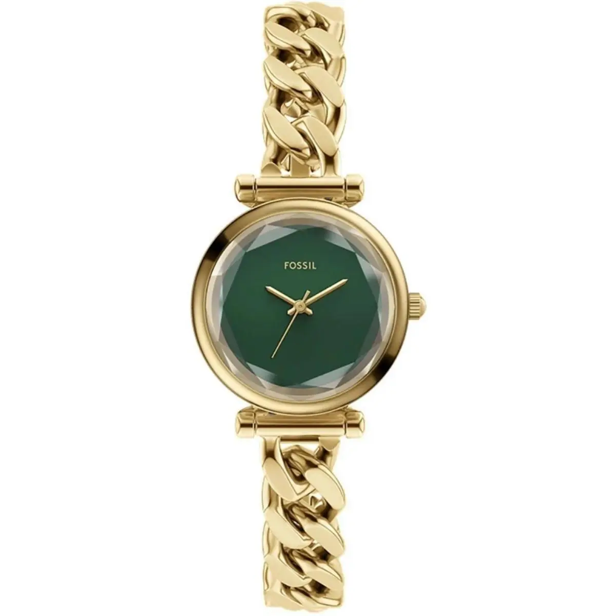 Fossil Women`s Watch Carlie Mini Quartz Green Dial Yellow Gold Bracelet ES5441