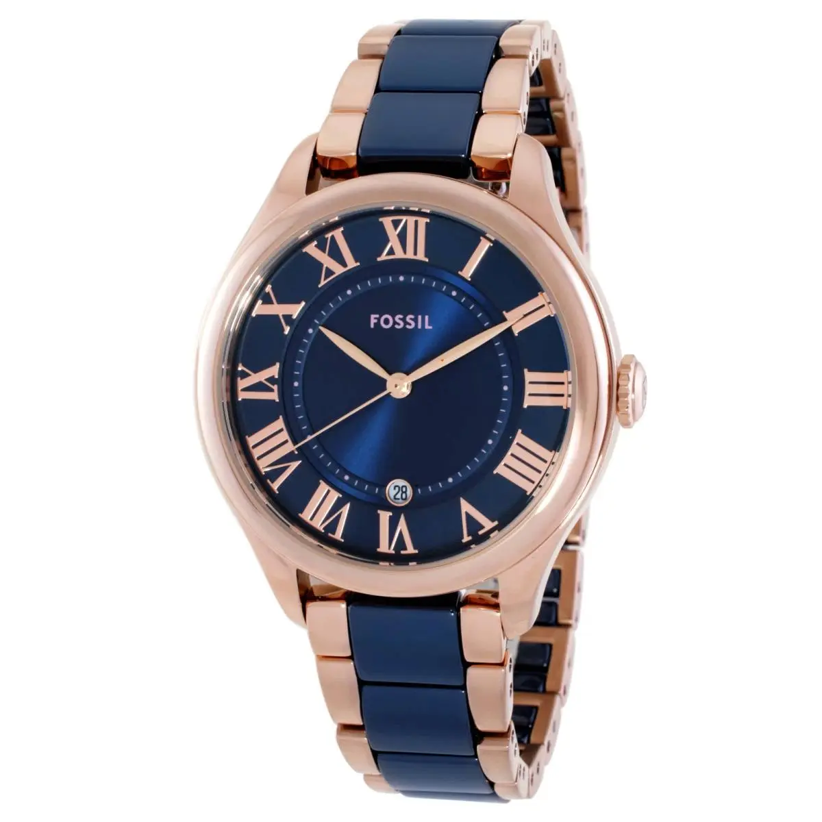Fossil Gilmore Quartz Navy Dial Ladies Watch CE1134 - Blue, Dial: Navy, Band: Rose Gold-tone and Navy