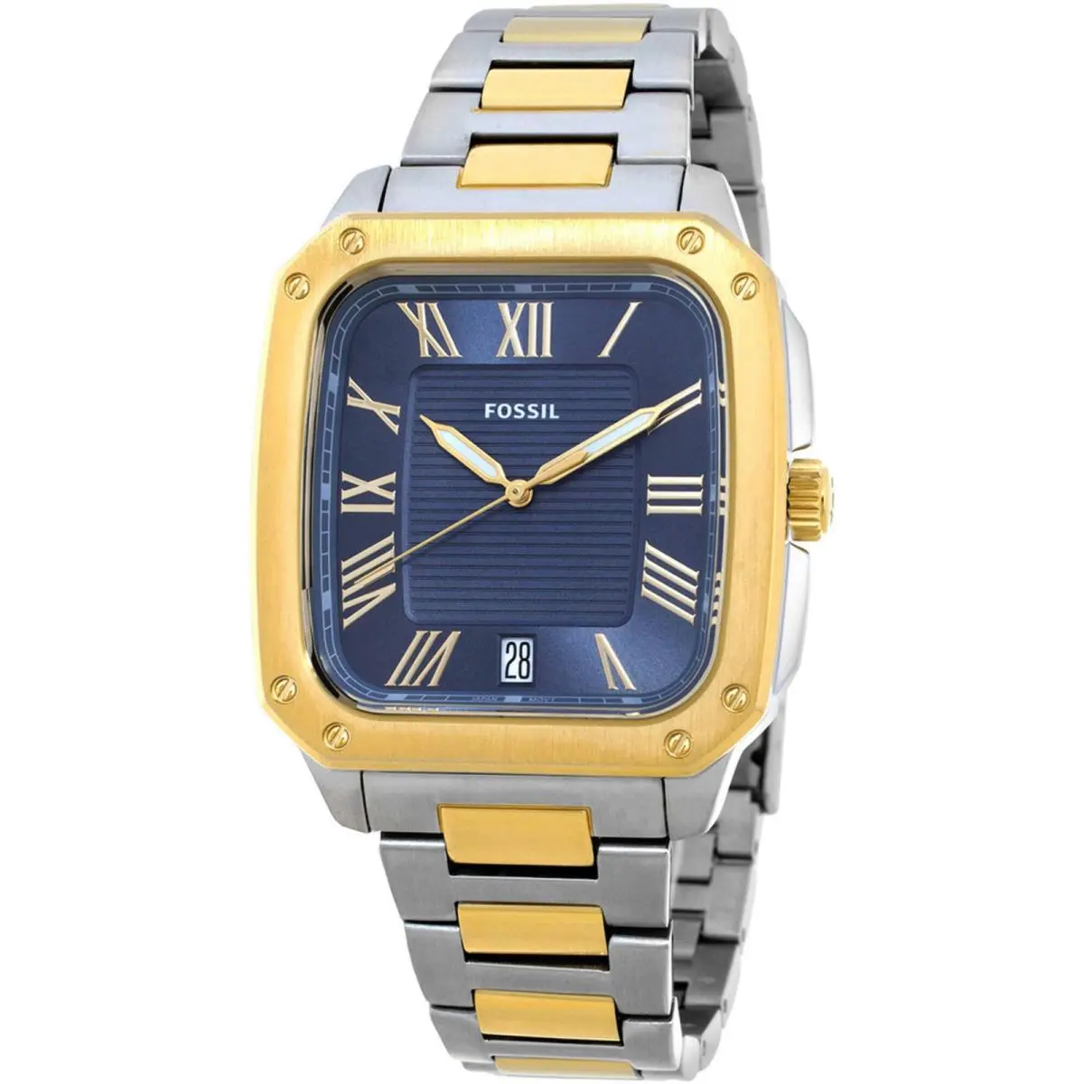 Fossil Men`s Analog Watch Crosby Quartz Blue Dial Two Tone Steel Bracelet FS6161 - Dial: Blue, Band: Yellow, Silver