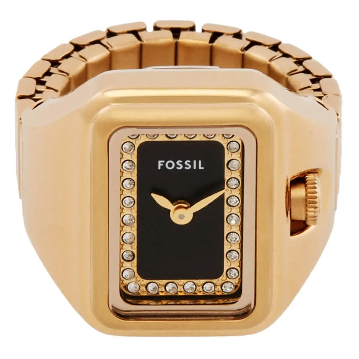 Fossil Raquel Watch Ring Two-hand Gold-tone Stainless Steel Watch ES5447 - Black, Dial: Black, Band: Gold-tone