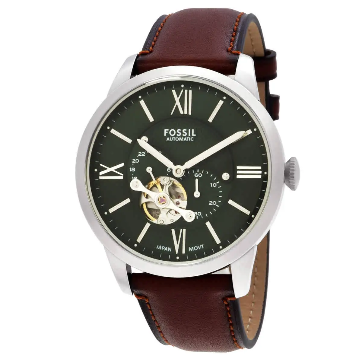 Fossil Townsman Automatic Green Open Heart Dial Men`s Watch ME3265