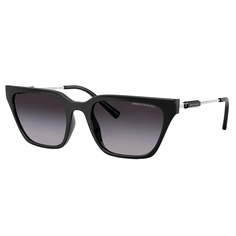 Armani Exchange AX 4158S 81588G Shiny Black Plastic Metal Sunglasses Grey