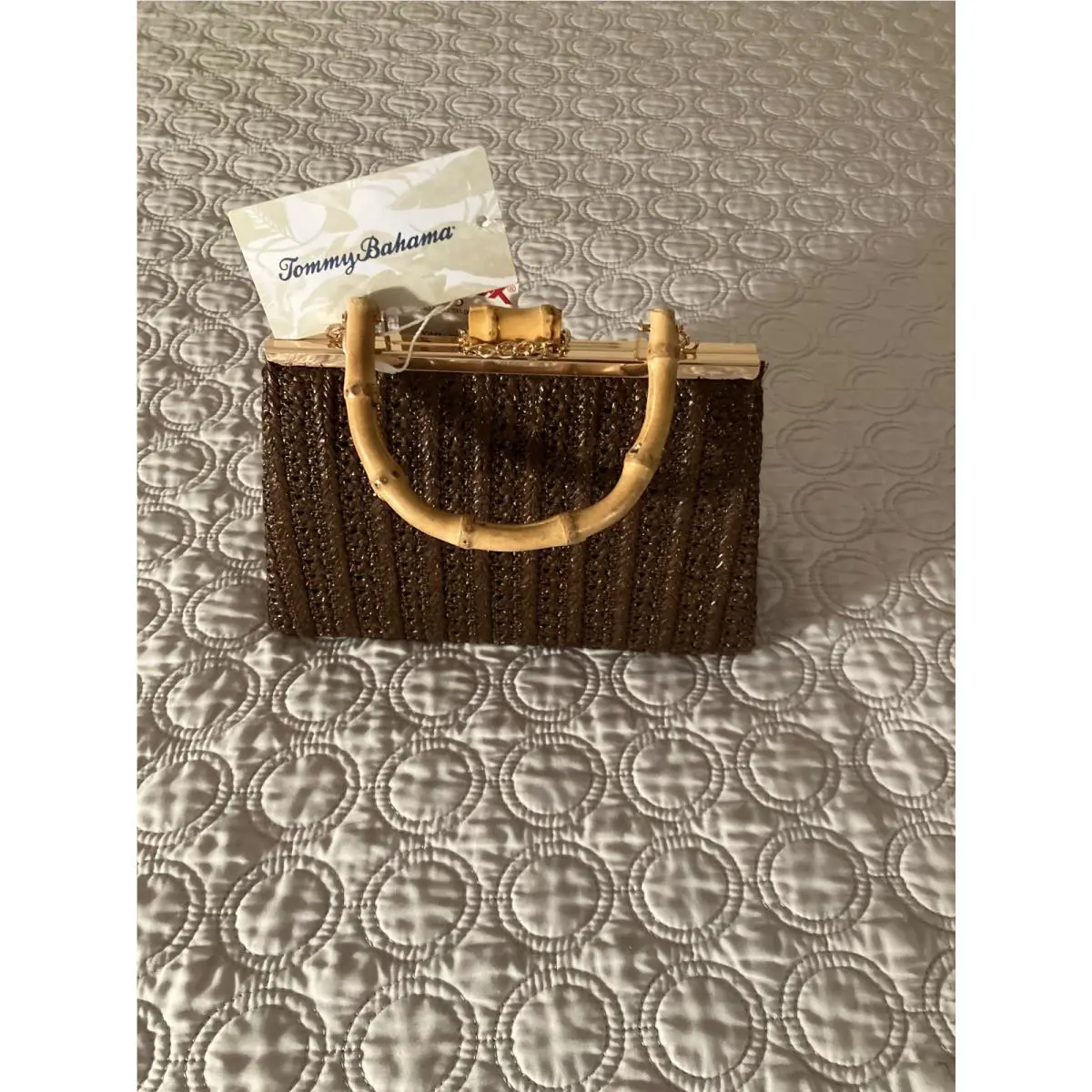 Tommy Bahama Straw Shoulder Clutch Bag with Chain Strap Chocolate Color Mwt Rare