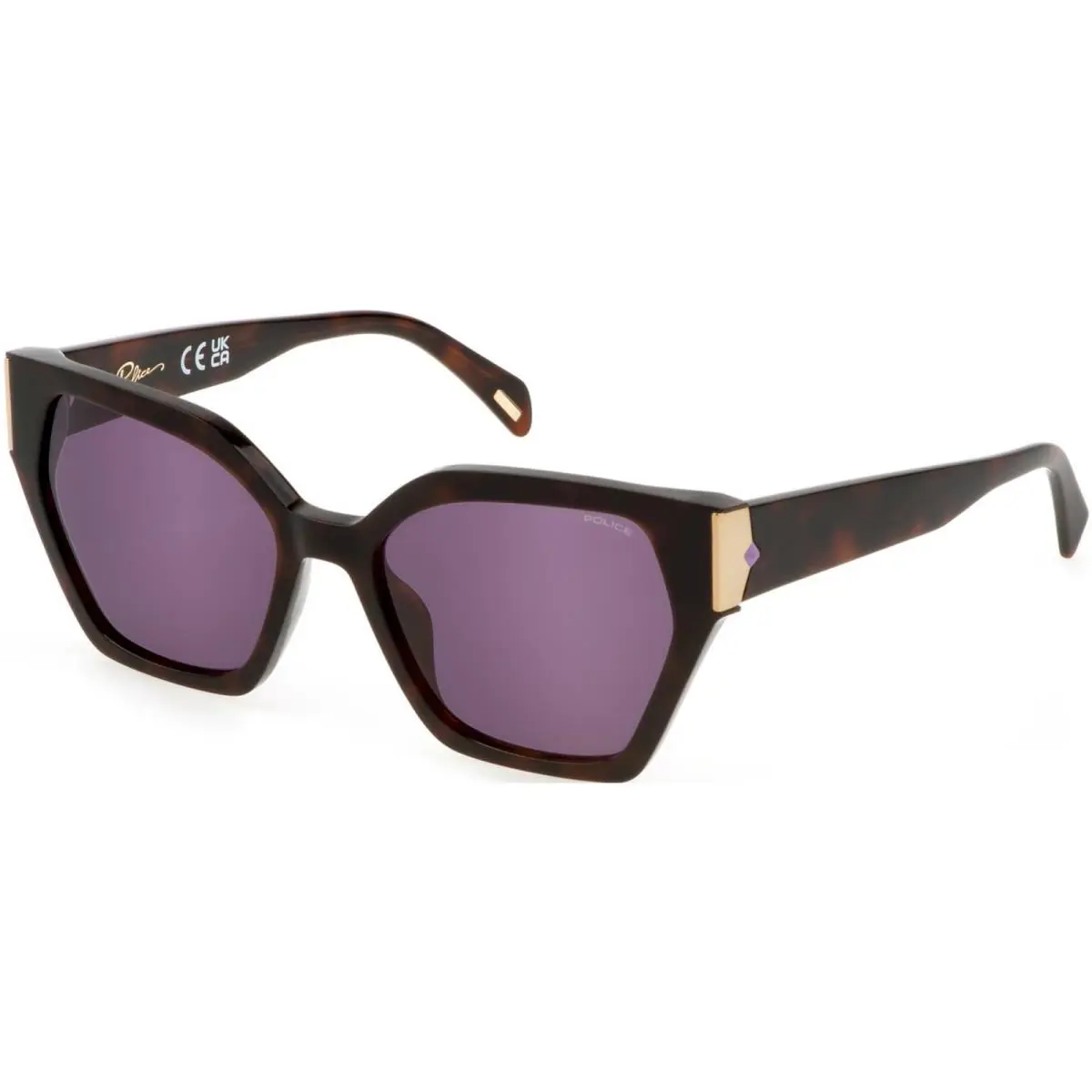 Gem 2 Women`s Square Cat-eye Sunglasses w/ Steel Hinges SPLL34 Bangladesh Shiny Dark Havana/Violet (550752) by Police