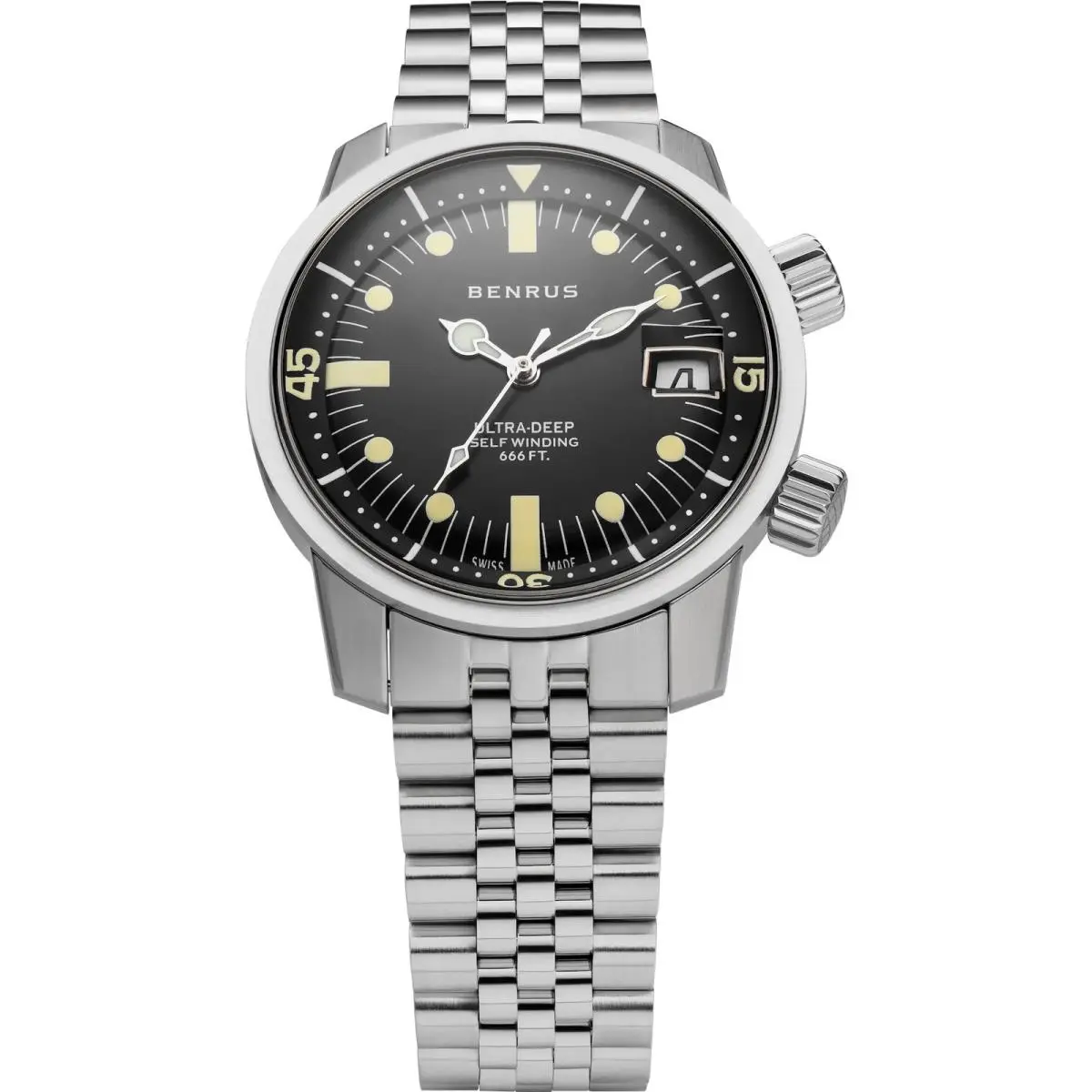 Benrus Ud-sa-bk-ss Ultra Deep Diver Black Dial Automatic 36.5mm