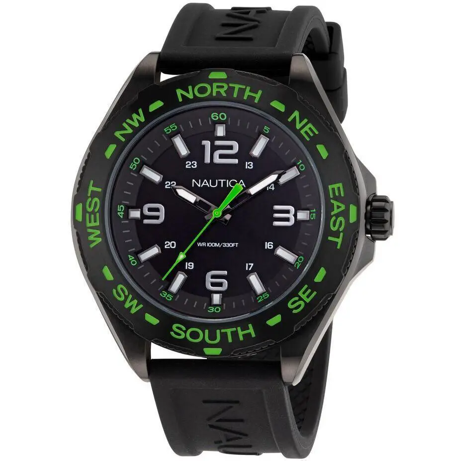 Nautica Clearwater Beach Black Silicone Men`s Watch NAPCWS303