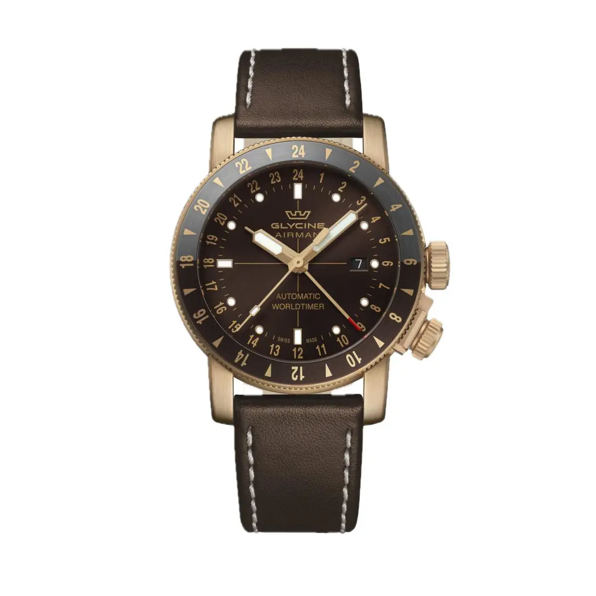 Glycine Men`s Airman Contemporary Bronze Gmt 44mm Automatic Watch GL0549