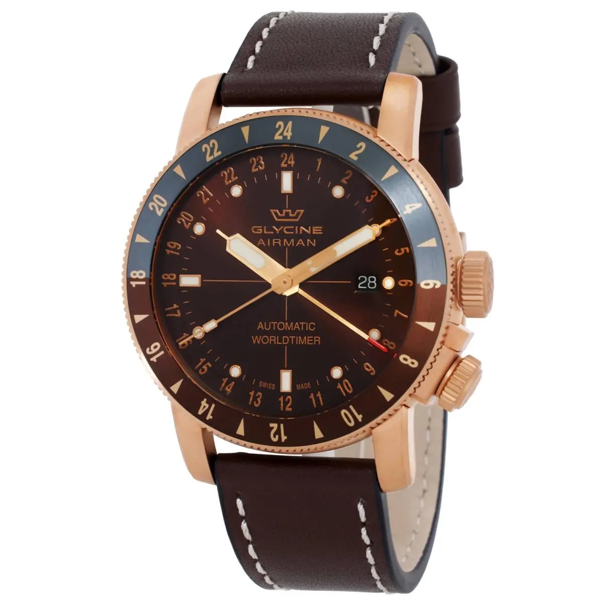 Airman 44 Gmt Automatic Brown Dial Men`s Watch GL0549 by Glycine
