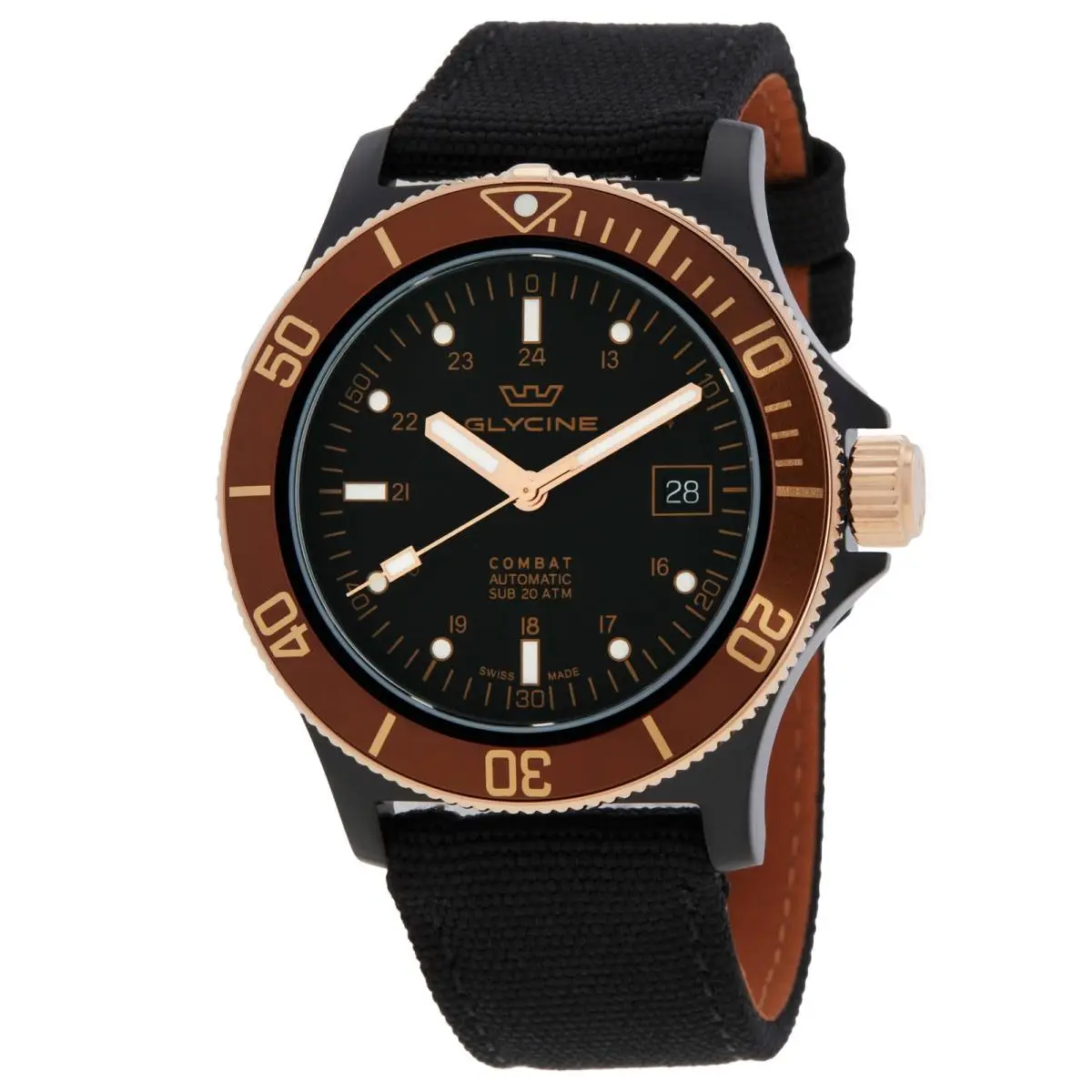 Combat Sub Automatic Black Dial Men`s Nylon Watch GL0093 by Glycine