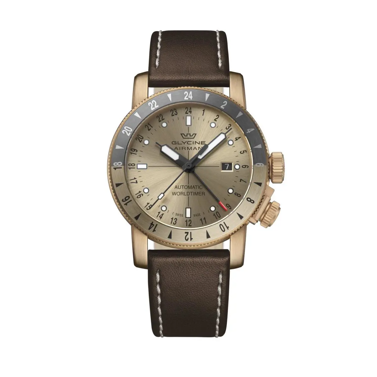 Men`s Airman Contemporary Bronze Gmt 44mm Automatic Watch GL0551 by Glycine