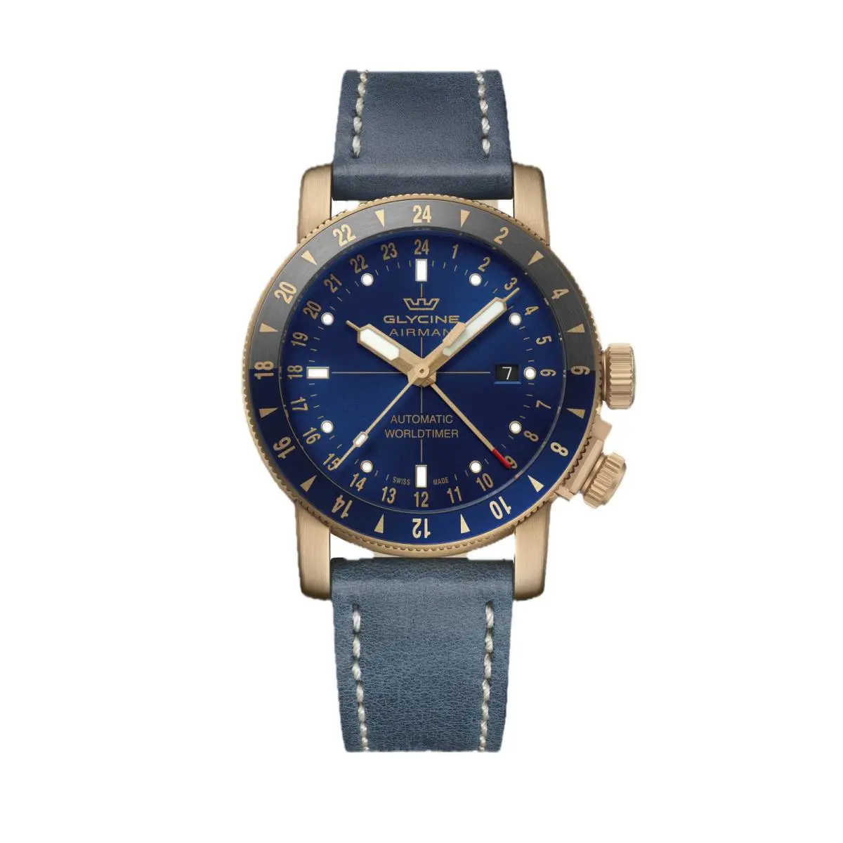 Glycine Men`s Airman Contemporary Bronze Gmt 44mm Automatic Watch GL0548