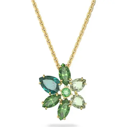 Swarovski Mixed Cuts Flower Gema Necklace Green and Gold Tone Plated 5658399