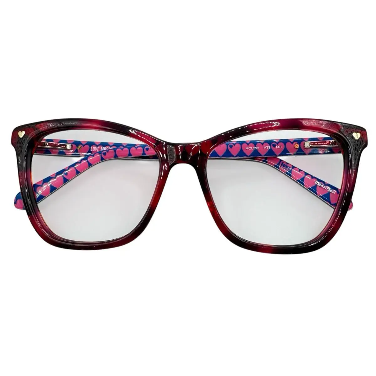 Love Moschino MOL593 HT8 Pink Havana Heart Eyeglasses Frames Cat Eye 54-16-140