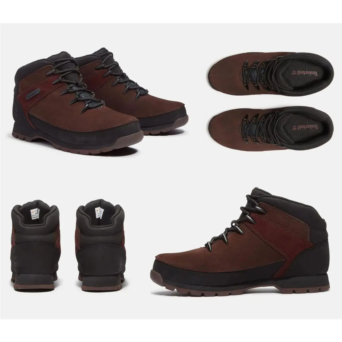 Timberland Men`s Euro Sprint Mid Dark Brown - Black Hiking Boots Multi Size