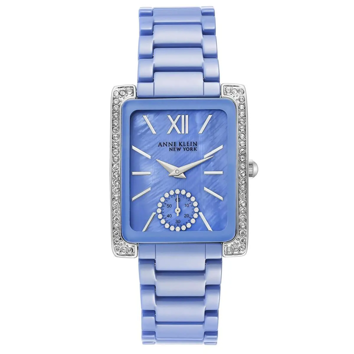 Anne Klein Stainless Steel Ceramic Crystal Blue Dial Ladies Watch 12-2321LBSV