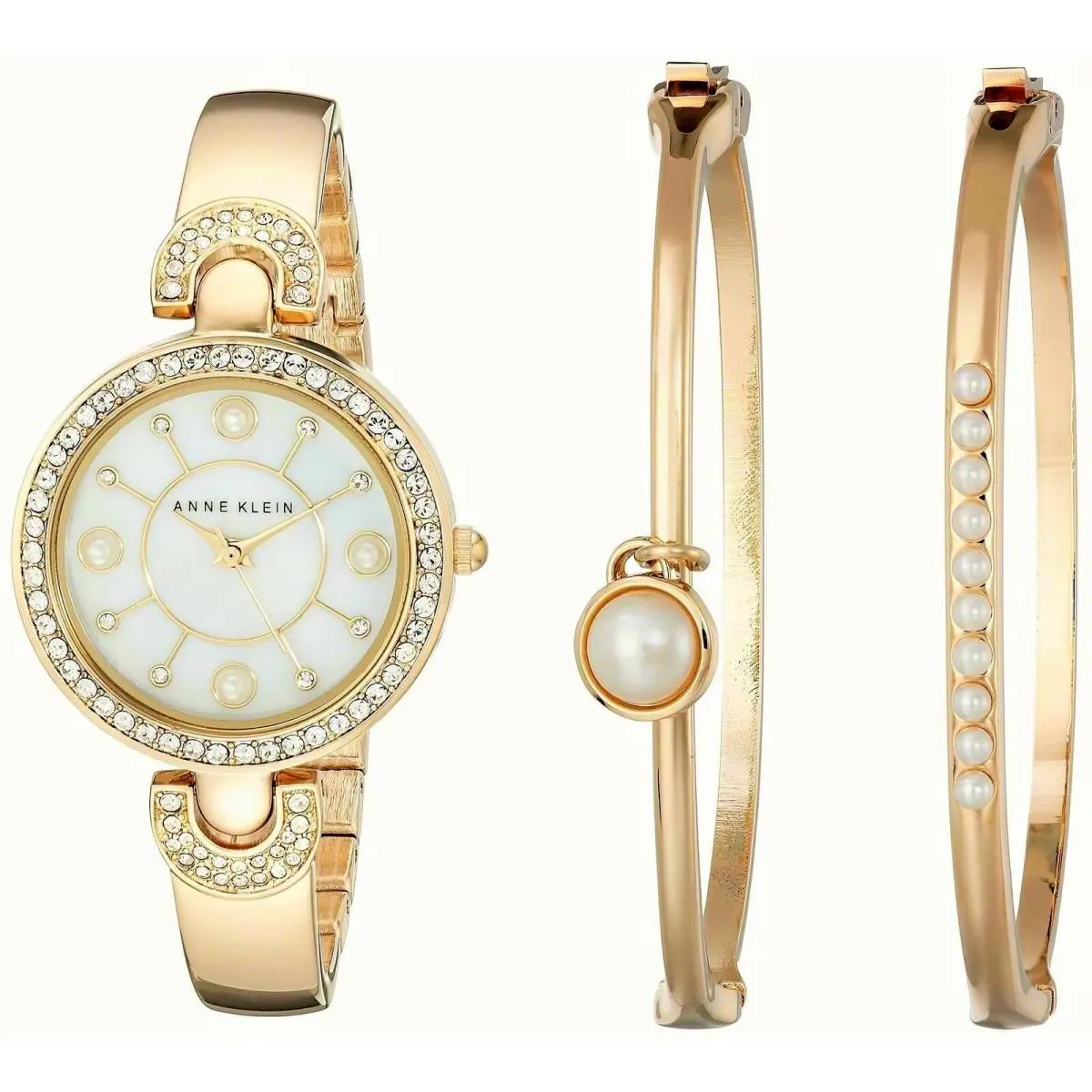 Anne Klein Womens AK1960GBST Swarovski Gold-tone Bangle Watch Bracelet Set