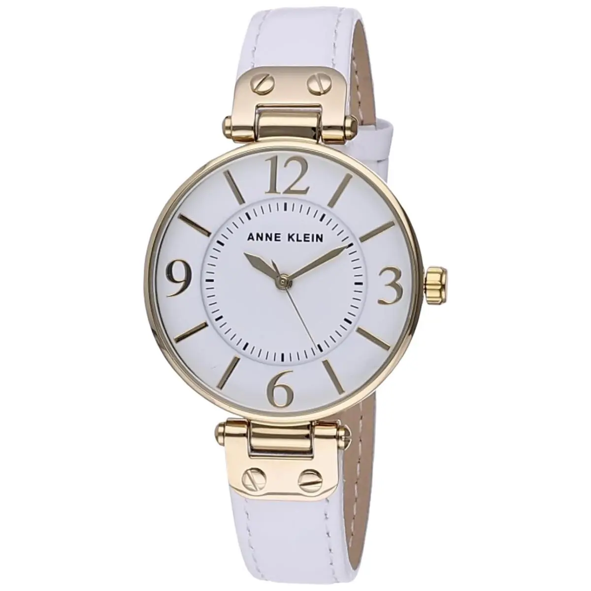 Anne Klein Womens 109168WTWT Gold-tone and White Leather Strap Watch