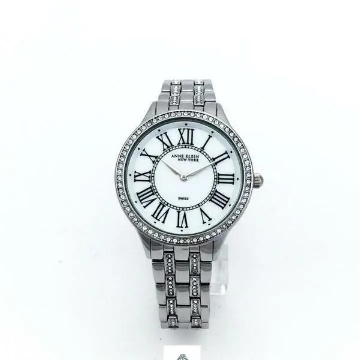 Anne Klein York Womens Stainless Steel Crystal Silver Watch