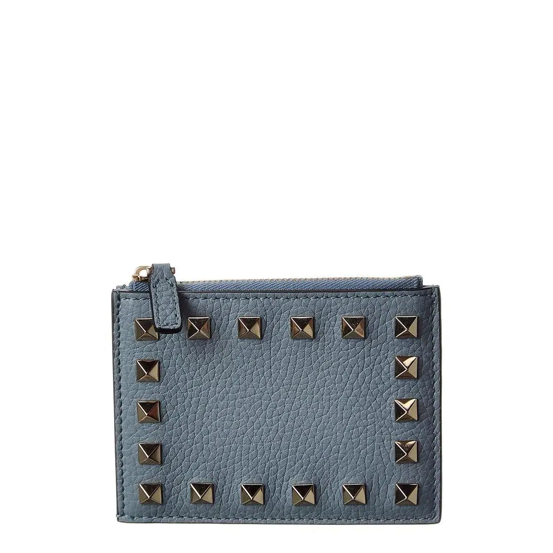 Valentino Rockstud Grainy Leather Card Case Women`s Grey