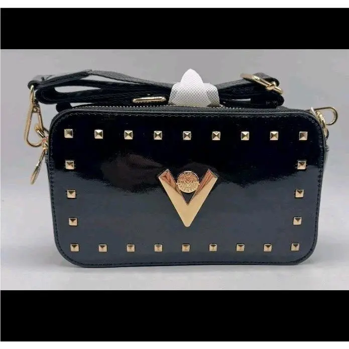 Valentino Orlandi Crossbody Camera Bag Purse Black Gold Hardware